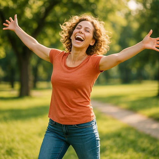 Energetic woman enjoying life after overcoming chronic fatigue Energetic woman enjoying life after overcoming chronic fatigue