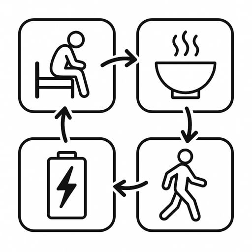 Simple icon showing energy restoration steps for chronic fatigue recovery